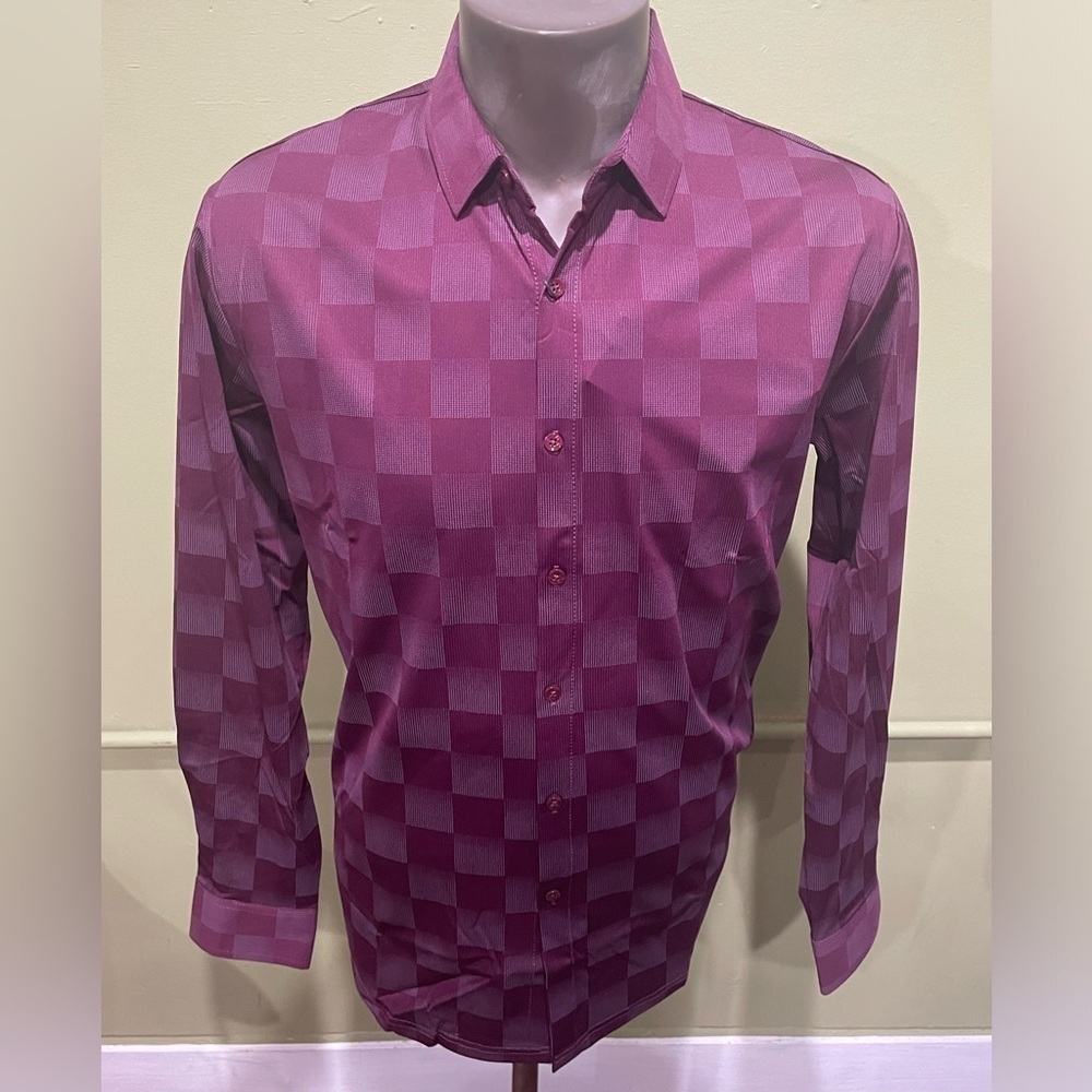 Deniko shirt button front burgundy checker modern fit